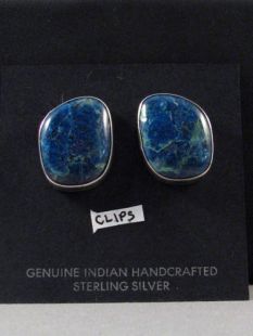 Native American Navajo Made Earrings with Chrysocolla--Clip-ons