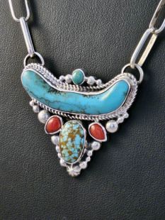 Native American Navajo Made Necklace with Turquoise and Coral
