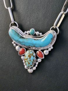 Native American Navajo Made Necklace with Turquoise and Coral