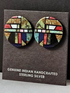 Native American Santo Domingo Made Multistone Earrings on Jet
