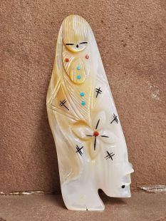 Zuni Carved Corn Maiden Fetish with Medicine Bear--Double