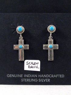 Native American Navajo Made Cross Earrings with Turquoise--Clip-ons