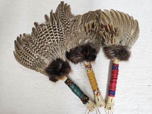 Native American Made Spirit Prayer Fan with Bone Handle