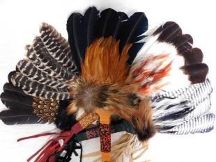 Native American Creek Made Prayer Fan with Flat Beaded Handle
