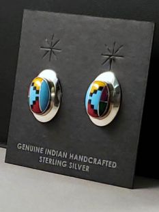 Native American Zuni Made Sterling Silver with Turquoise Cufflinks 