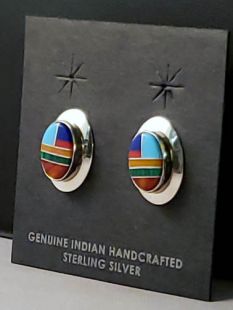 Native American Zuni Made Sterling Silver with Turquoise Cufflinks 