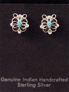 Native American Zuni Made Butterfly Earrings with Turquoise