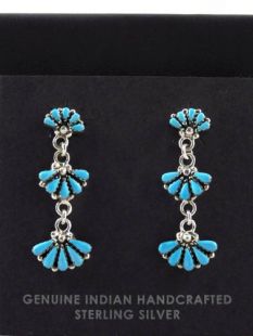 Native American Zuni Made Dangle Earrings with Turquoise 