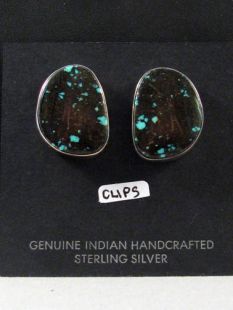 Native American Navajo Made Earrings with Boulder Turquoise--Clip-ons