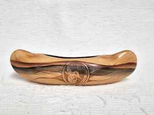 Native American Made Ceramic Woodgrain Canoe