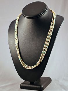 Native American Santo Domingo Made Four-Strand Necklace with Heishe