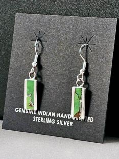 Native American Navajo Made Mohave Green Turquoise Inlaid Earrings