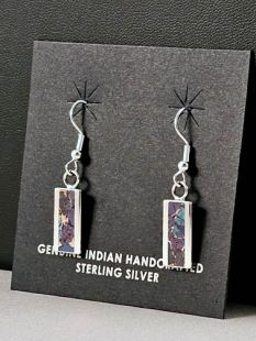 Native American Navajo Made Mohave Purple Turquoise Inlaid Earrings