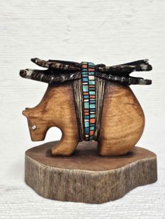 Native American Hopi Carved Bear with Offering Bundle