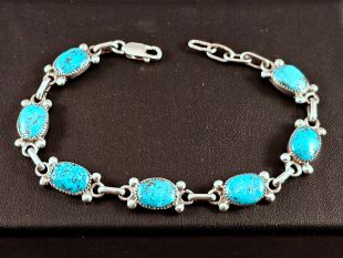 Native American Zuni Made Link Bracelet with Turquoise 