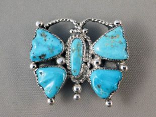 Native American Zuni Made Butterfly Pin/Pendant with Turquoise 