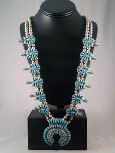 Native American Navajo Made Squash Blossom Necklace 