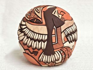 Native American Hopi Handbuilt and Handcarved Seed Pot with Eagle and Sunface