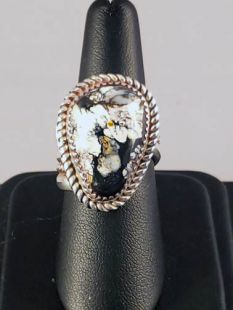 Native American Navajo Made Ring with White Buffalo Turquoise