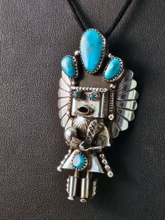 Native American Navajo Made Pendant with Turquoise--Vintage