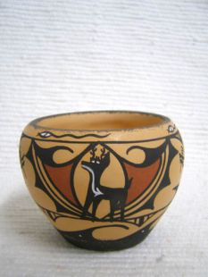 Native American Zuni Handbuilt and Handpainted Red Clay Pot with Deer