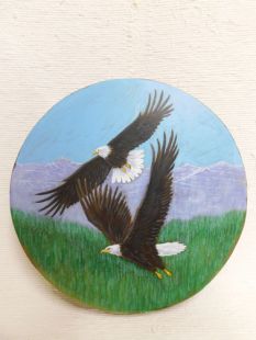 Native American Cherokee Made Painted Buffalo Drum with Eagles