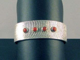 Native American San Ildefonso Made Cuff Bracelet with Coral