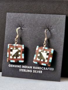 Native American Santo Domingo Made Multistone Earrings on Jet