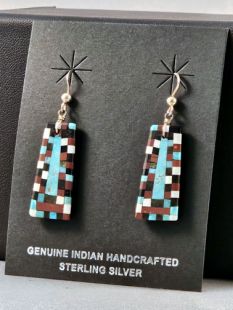 Native American Santo Domingo Made Multistone Earrings on Jet