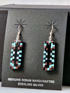 Native American Santo Domingo Made Multistone Earrings on Jet