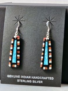 Native American Santo Domingo Made Multistone Earrings on Jet