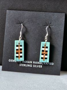 Native American Santo Domingo Made Multistone Earrings on Jet