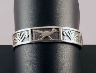 Native American Hopi Made Overlay Cuff Bracelet with Roadrunners