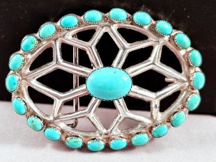 Native American Navajo Made Buckle with Turquoise