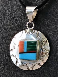 Native American Navajo Made Pendant with Inlaid Stones