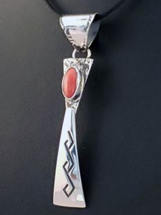 Native American Navajo Made Pendant--Overlay with Coral