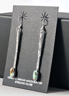 Native American Navajo Made Prayer Stick Earrings with Turquoise