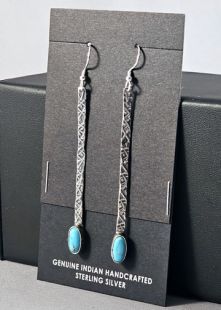 Native American Navajo Made Prayer Stick Earrings with Turquoise