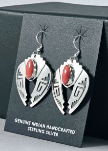 Native American Navajo Made Earrings with Coral
