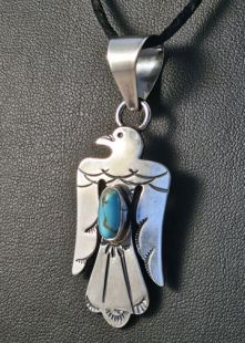 Native American Navajo Made Thunderbird Pendant with Turquoise