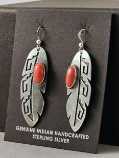 Native American Navajo Made Earrings with Coral
