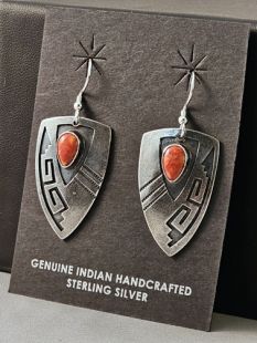 Native American Navajo Made Earrings with Coral