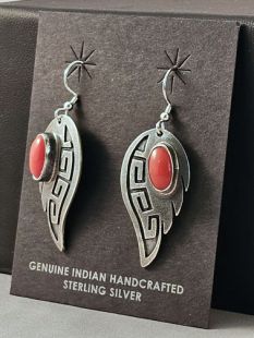 Native American Navajo Made Earrings with Coral
