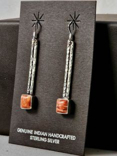 Native American Navajo Made Prayer Stick Earrings with Coral 