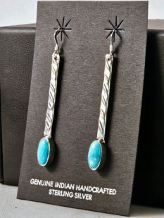 Native American Navajo Made Prayer Stick Earrings with Turquoise