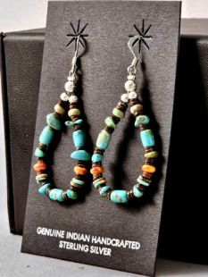 Native American Navajo Made Earrings with Turquoise and Spiny 