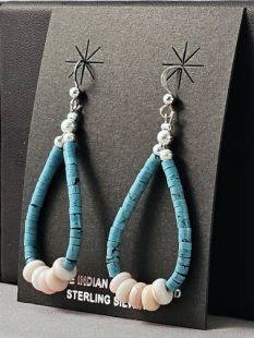 Native American Navajo Made Earrings with Turquoise and Shell