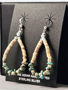 Native American Navajo Made Earrings with Melon Shell and Turquoise