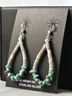 Native American Navajo Made Earrings with Shell and Turquoise