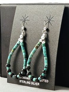 Native American Navajo Made Earrings with Turquoise and Onyx